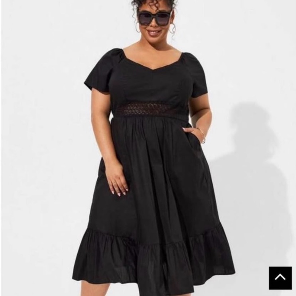 BNWT TORRID 3 BLACK SWEETHEART NECK SHEER LACE MIDSECTION TIE BACK MIDI DRESS